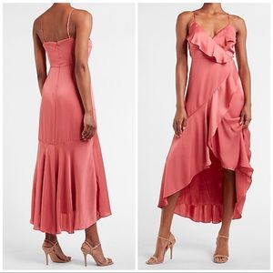 Express Satin Ruffle Wrap Midi high low Dress
